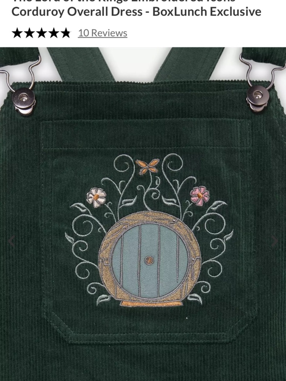 LOTR BoxLunch Embroidered Corduroy Overall Dress in Deep Green - Picture 3 of 7